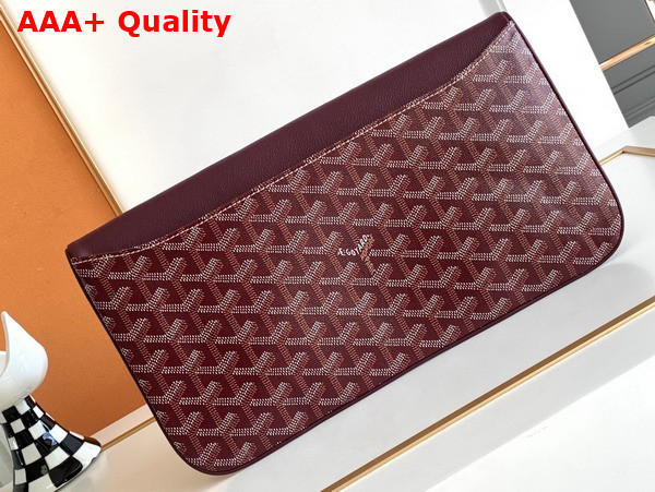 Goyard Sainte Marie MM Clutch in Burgundy Goyardine Canvas and Chevroches Calfskin Replica