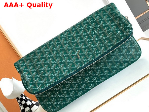 Goyard Sainte Marie MM Clutch in Green Goyardine Canvas and Chevroches Calfskin Replica