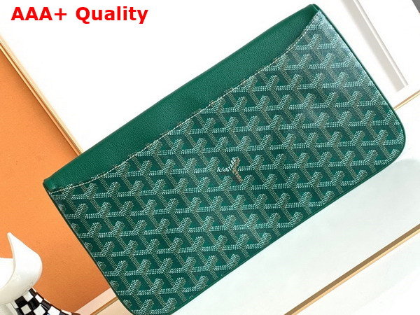 Goyard Sainte Marie MM Clutch in Green Goyardine Canvas and Chevroches Calfskin Replica