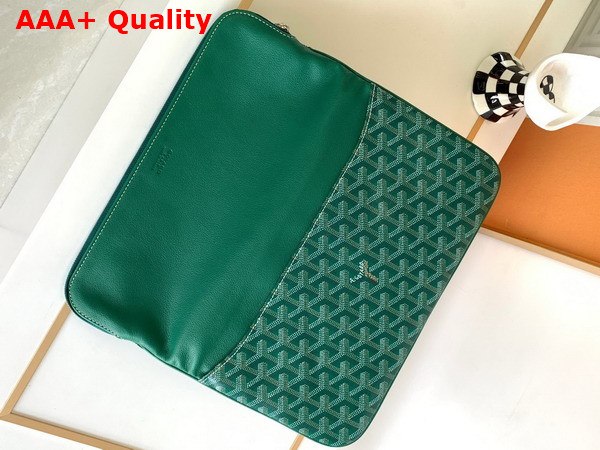 Goyard Sainte Marie MM Clutch in Green Goyardine Canvas and Chevroches Calfskin Replica