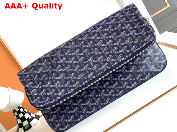 Goyard Sainte Marie MM Clutch in Navy Blue Goyardine Canvas and Chevroches Calfskin Replica