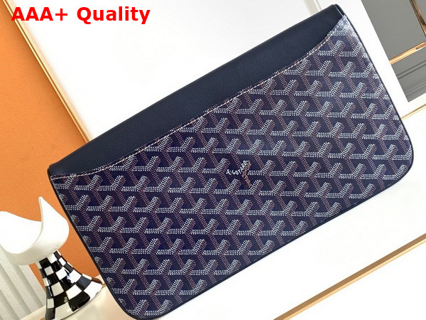 Goyard Sainte Marie MM Clutch in Navy Blue Goyardine Canvas and Chevroches Calfskin Replica