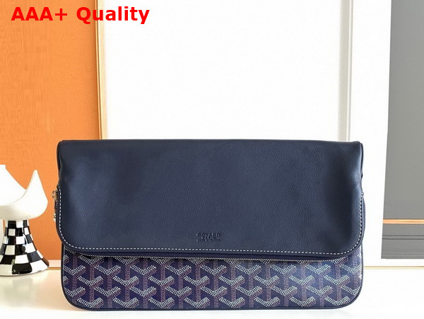 Goyard Sainte Marie MM Clutch in Navy Blue Goyardine Canvas and Chevroches Calfskin Replica