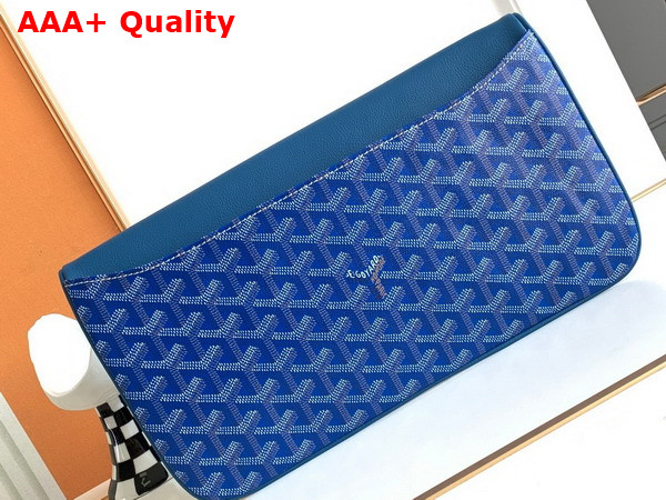 Goyard Sainte Marie MM Clutch in Sky Blue Goyardine Canvas and Chevroches Calfskin Replica