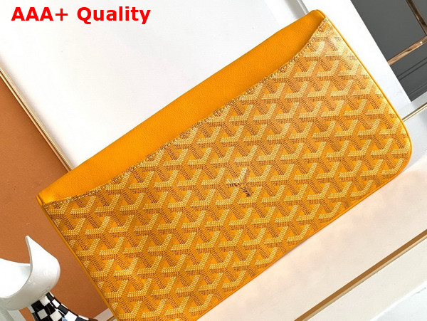 Goyard Sainte Marie MM Clutch in Yellow Goyardine Canvas and Chevroches Calfskin Replica