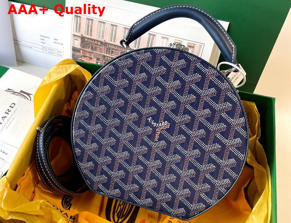 Goyard The Alto Hatbox Trunk Bag in Navy Blue Goyardine Canvas and Clemecy Cowhide Replica