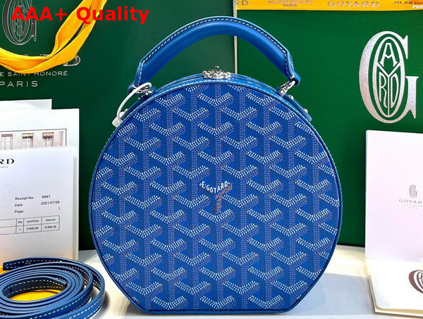 Goyard The Alto Hatbox Trunk Bag in Sky Blue Goyardine Canvas and Clemecy Cowhide Replica