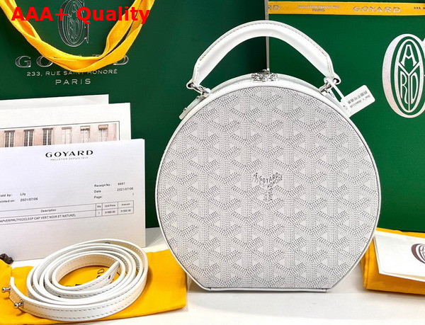 Goyard The Alto Hatbox Trunk Bag in White Goyardine Canvas and Clemecy Cowhide Replica