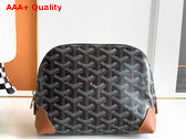 Goyard Vendome Cosmetic Pouch in Black and Tan Goyardine Canvas and Chevroches Calfskin Replica