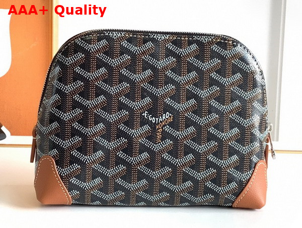 Goyard Vendome Cosmetic Pouch in Black and Tan Goyardine Canvas and Chevroches Calfskin Replica