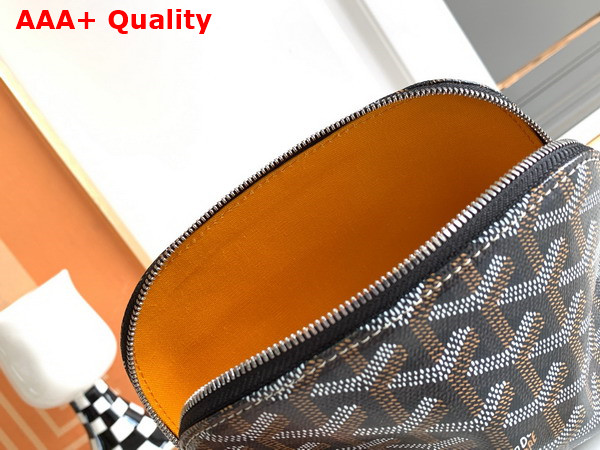 Goyard Vendome Cosmetic Pouch in Black and Tan Goyardine Canvas and Chevroches Calfskin Replica