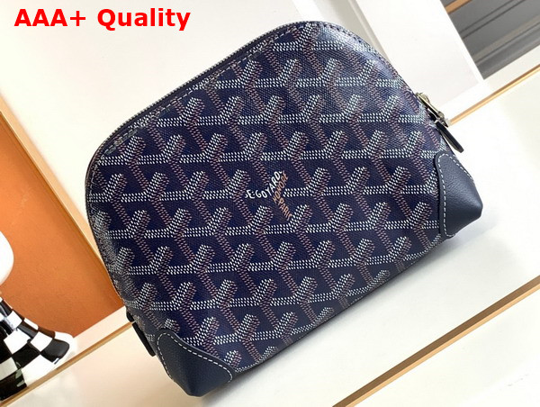 Goyard Vendome Cosmetic Pouch in Navy Blue Goyardine Canvas and Chevroches Calfskin Replica