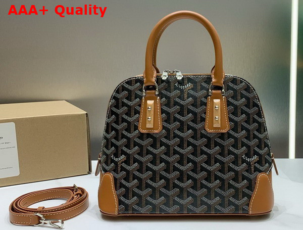 Goyard Vendome PM Bag Black Tan Goyardine Canvas and Clamecy Cowhide Replica