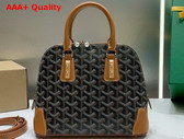 Goyard Vendome PM Bag Black Tan Goyardine Canvas and Clamecy Cowhide Replica