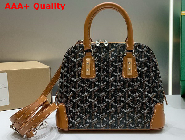 Goyard Vendome PM Bag Black Tan Goyardine Canvas and Clamecy Cowhide Replica