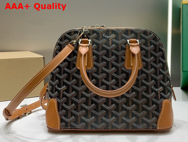 Goyard Vendome PM Bag Black Tan Goyardine Canvas and Clamecy Cowhide Replica