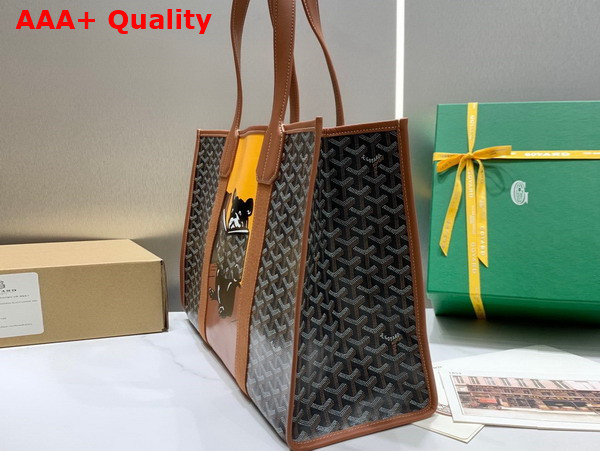 Goyard Villette Tote Bag MM Goyardine Canvas and Chevroches Calfskin Black and Tan Replica