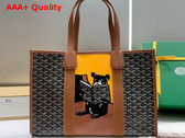 Goyard Villette Tote Bag MM Goyardine Canvas and Chevroches Calfskin Black and Tan Replica