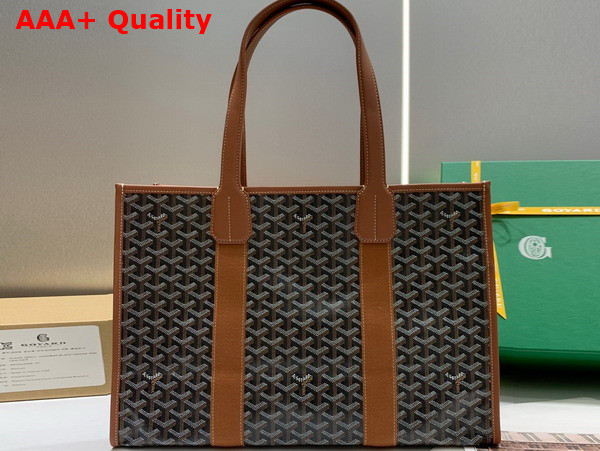 Goyard Villette Tote Bag MM Goyardine Canvas and Chevroches Calfskin Black and Tan Replica