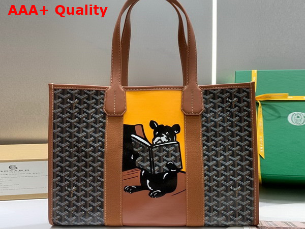 Goyard Villette Tote Bag MM Goyardine Canvas and Chevroches Calfskin Black and Tan Replica