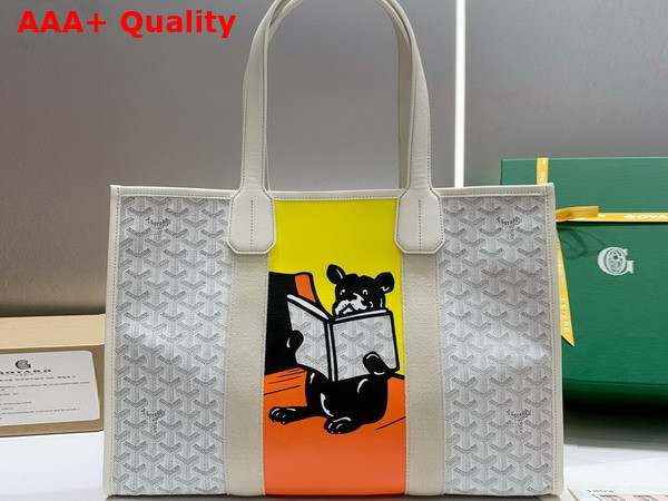 Goyard Villette Tote Bag MM White Goyardine Canvas and Chevroches Calfskin Replica