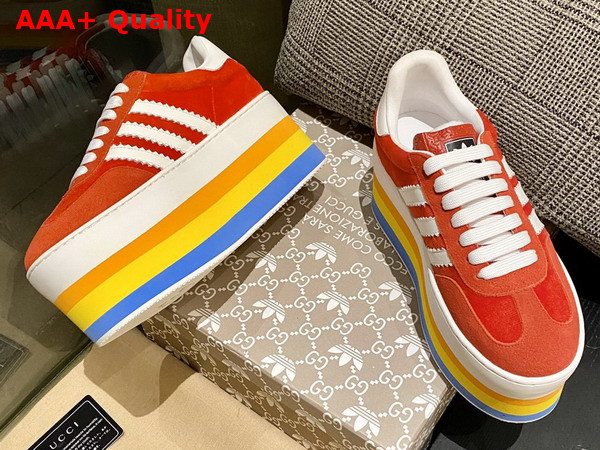 Adidas X Gucci Womens Gazelle Sneaker in Red Velvet with Details in Demetra 707871 Replica