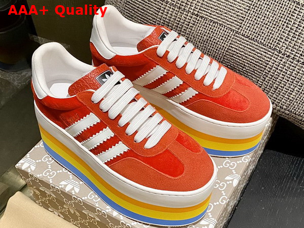 Adidas X Gucci Womens Gazelle Sneaker in Red Velvet with Details in Demetra 707871 Replica