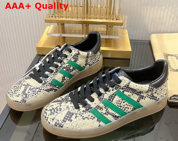 Adidas x Gucci Mens Gazelle Sneaker in Beige Leather with Snake Skin Details Replica