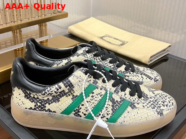 Adidas x Gucci Mens Gazelle Sneaker in Beige Leather with Snake Skin Details Replica