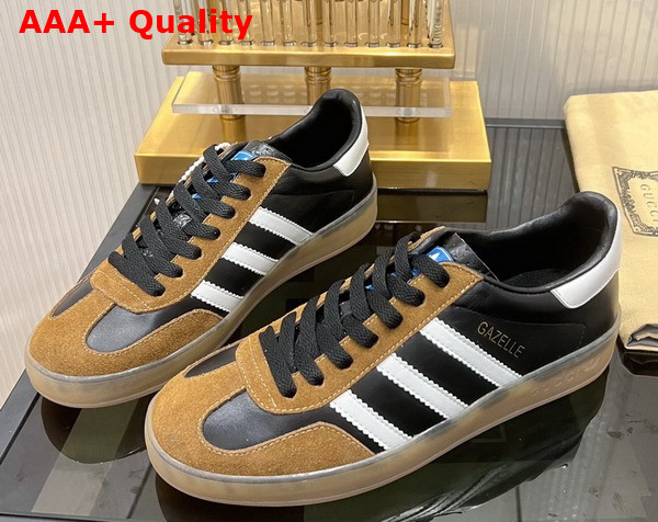 Adidas x Gucci Mens Gazelle Sneaker in Black Leather with Oatmeal Suede 726487 Replica