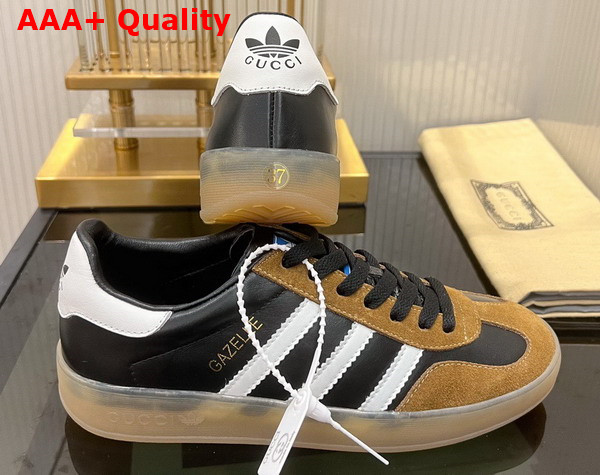 Adidas x Gucci Mens Gazelle Sneaker in Black Leather with Oatmeal Suede 726487 Replica