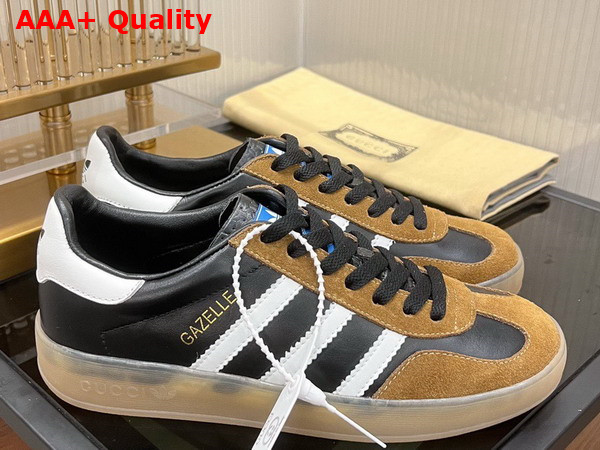 Adidas x Gucci Mens Gazelle Sneaker in Black Leather with Oatmeal Suede 726487 Replica