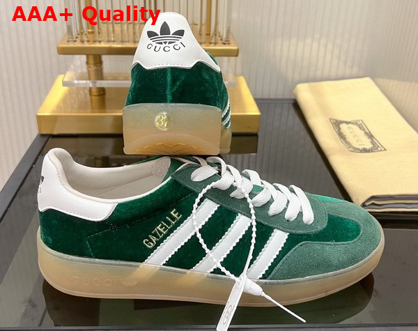 Adidas x Gucci Mens Gazelle Sneaker in Green Velvet 707848 Replica