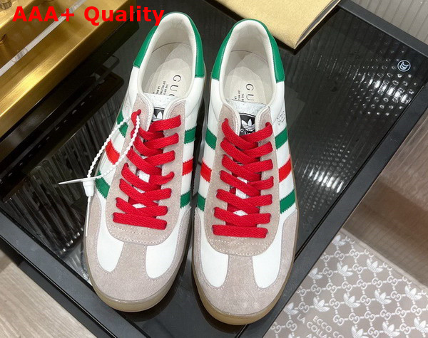 Adidas x Gucci Mens Gazelle Sneaker in White Leather with Oatmeal Suede 726487 Replica