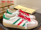 Adidas x Gucci Mens Gazelle Sneaker in White Leather with Oatmeal Suede 726487 Replica