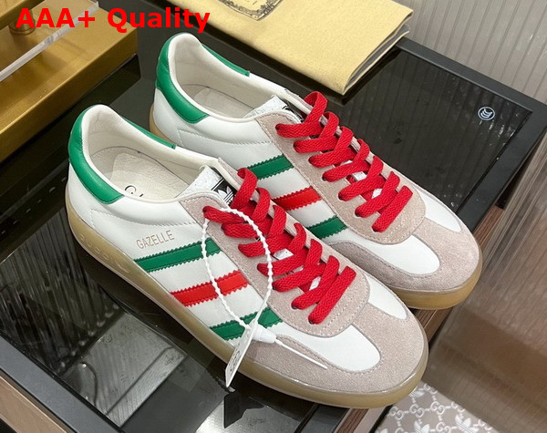 Adidas x Gucci Mens Gazelle Sneaker in White Leather with Oatmeal Suede 726487 Replica