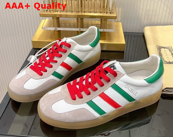 Adidas x Gucci Mens Gazelle Sneaker in White Leather with Oatmeal Suede 726487 Replica