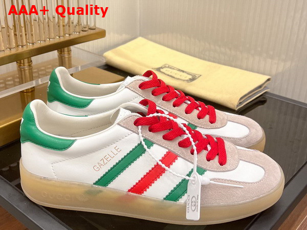 Adidas x Gucci Mens Gazelle Sneaker in White Leather with Oatmeal Suede 726487 Replica