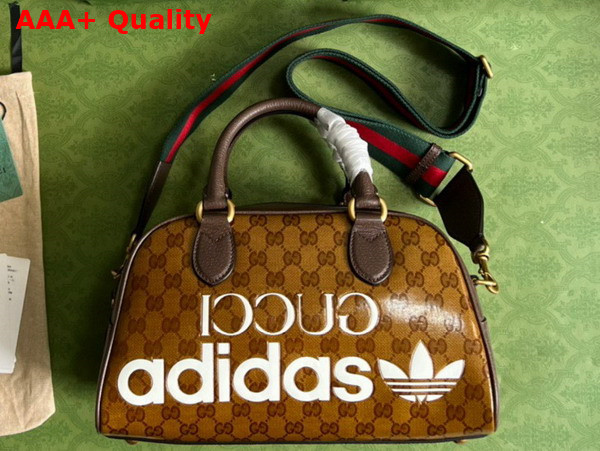 Adidas x Gucci Mini Duffle Bag Beige and Brown GG Crystal Canvas 702397 Replica