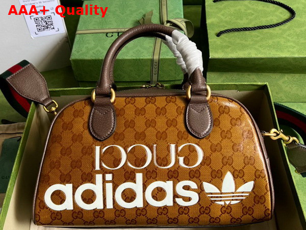 Adidas x Gucci Mini Duffle Bag Beige and Brown GG Crystal Canvas 702397 Replica