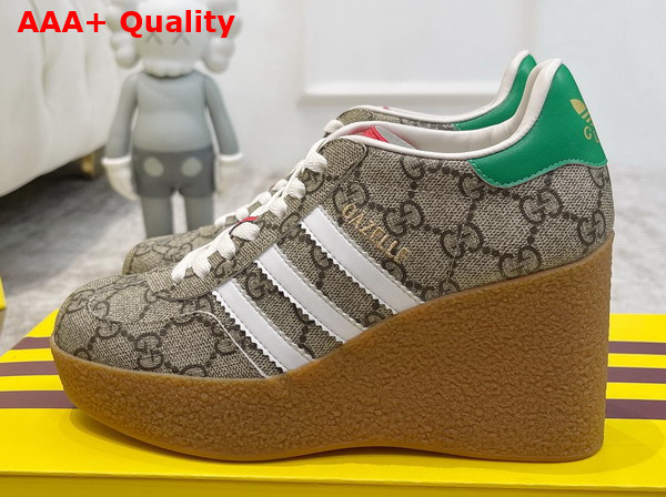 Adidas x Gucci Wedge Gazelle Sneaker in Beige and ebony GG Supreme Canvas 725655 Replica