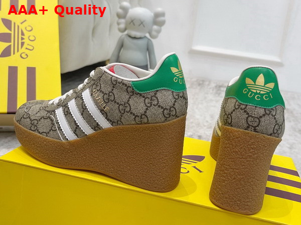 Adidas x Gucci Wedge Gazelle Sneaker in Beige and ebony GG Supreme Canvas 725655 Replica