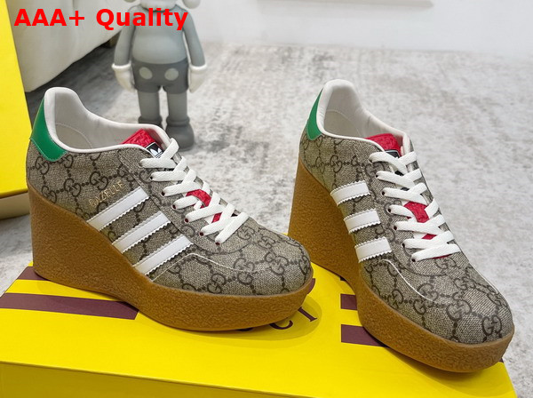 Adidas x Gucci Wedge Gazelle Sneaker in Beige and ebony GG Supreme Canvas 725655 Replica