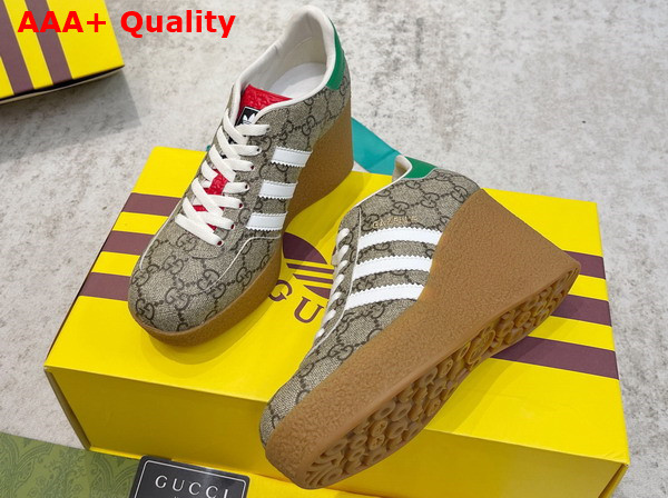 Adidas x Gucci Wedge Gazelle Sneaker in Beige and ebony GG Supreme Canvas 725655 Replica