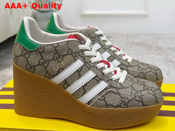 Adidas x Gucci Wedge Gazelle Sneaker in Beige and ebony GG Supreme Canvas 725655 Replica