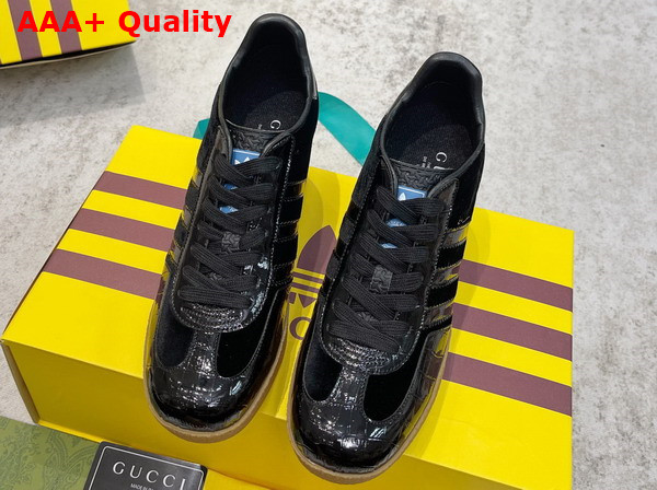 Adidas x Gucci Wedge Gazelle Sneaker in Black Velvet and Black Crocodile Leather Print 725627 Replica