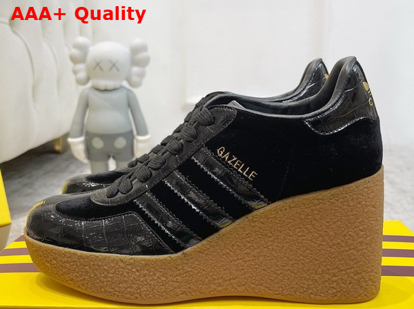 Adidas x Gucci Wedge Gazelle Sneaker in Black Velvet and Black Crocodile Leather Print 725627 Replica