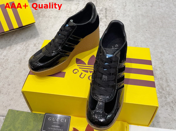 Adidas x Gucci Wedge Gazelle Sneaker in Black Velvet and Black Crocodile Leather Print 725627 Replica