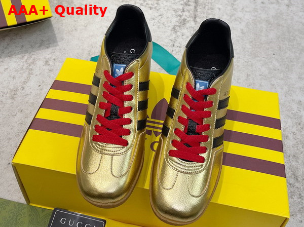 Adidas x Gucci Wedge Gazelle Sneaker in Metallic Gold Leather with Details in Demetra 725628 Replica