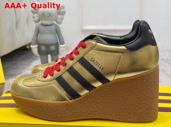 Adidas x Gucci Wedge Gazelle Sneaker in Metallic Gold Leather with Details in Demetra 725628 Replica